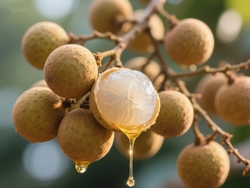 新鲜龙眼果实，甜蜜汁液滴落