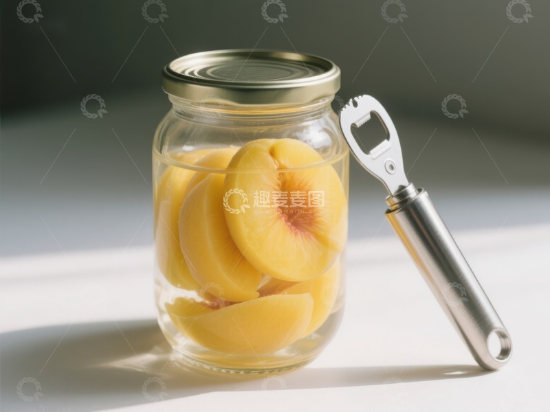 高清大图下载【趣麦麦图】罐装桃片与开罐器