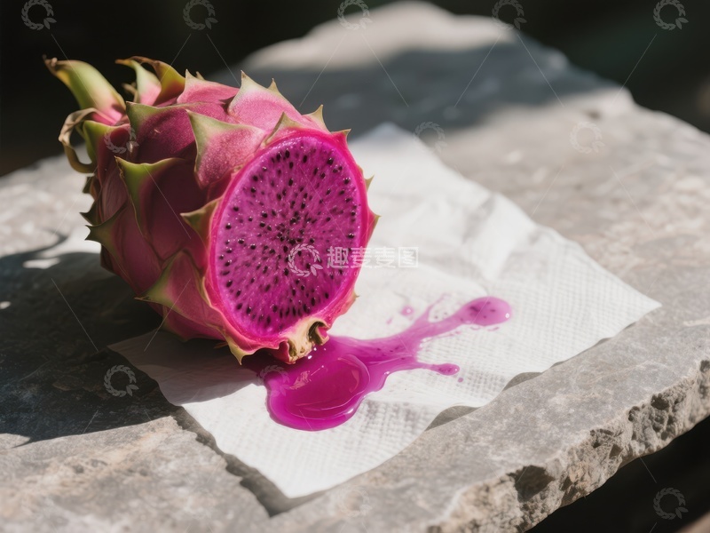 高清大图下载【趣麦麦图】切开的火龙果，汁液滴落