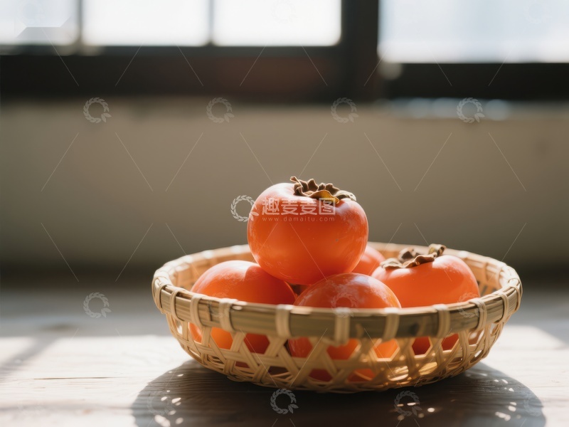 高清大图下载【趣麦麦图】竹篮中的柿子静物图