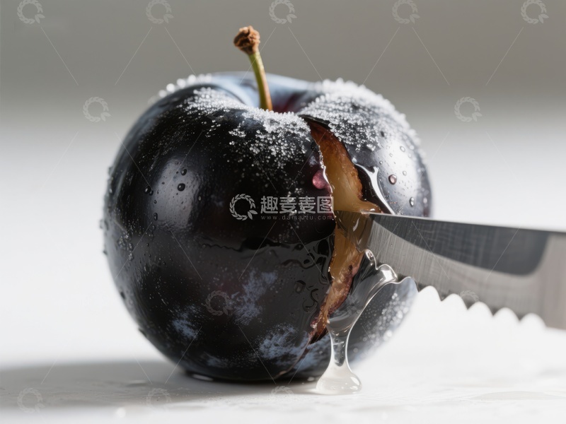 高清大图下载【趣麦麦图】刀切李子，果肉外露