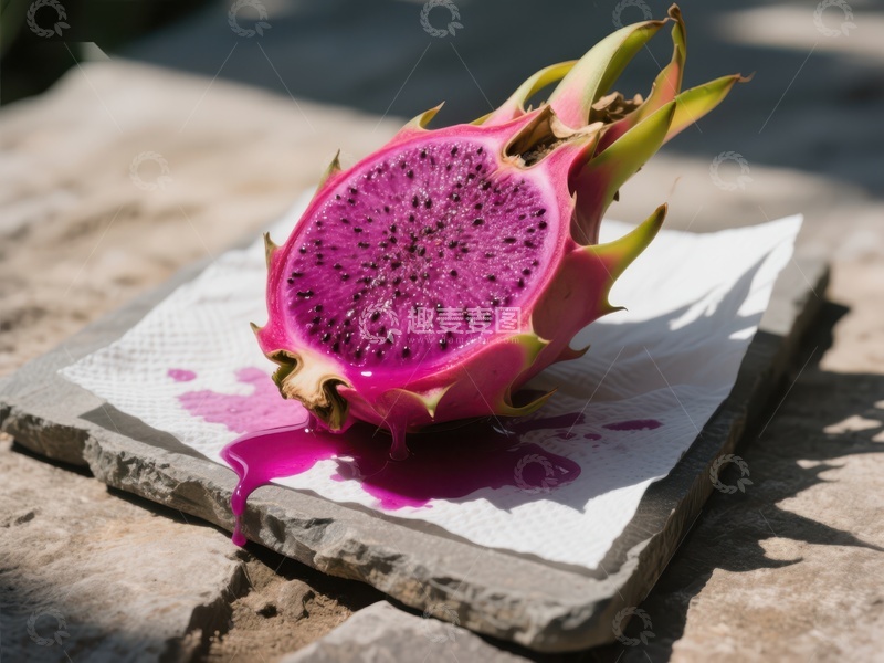 高清大图下载【趣麦麦图】切开的火龙果，汁液滴落