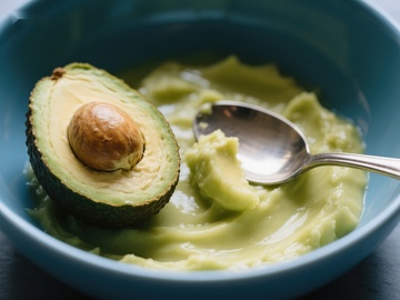 新鲜牛油果泥与半颗果实