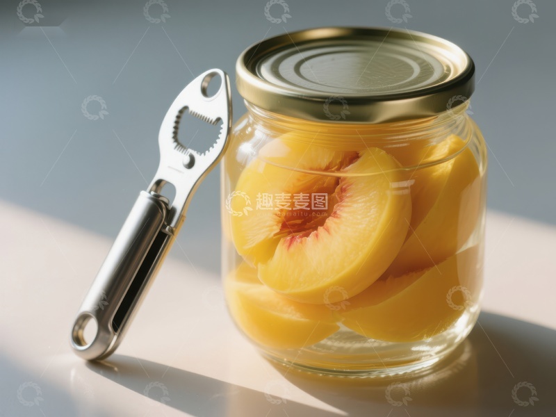 高清大图下载【趣麦麦图】罐装桃片与开罐器