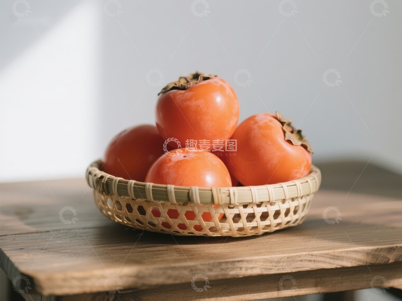 高清大图下载【趣麦麦图】竹篮中的柿子
