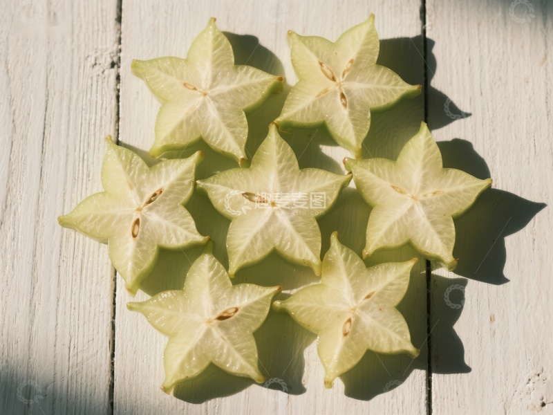 高清大图下载【趣麦麦图】切片星果排列在木质表面上