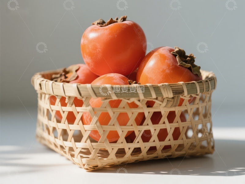 高清大图下载【趣麦麦图】竹篮中的柿子
