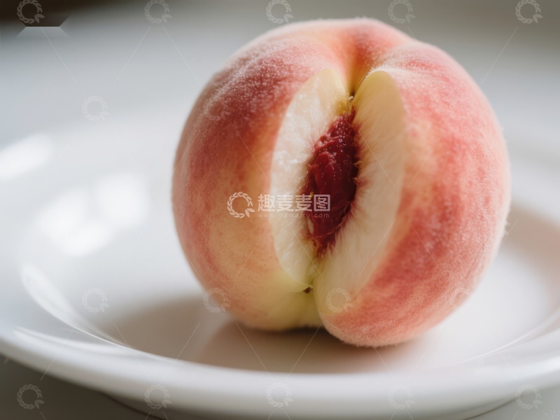 高清大图下载【趣麦麦图】新鲜桃子，自然裂开展示果肉