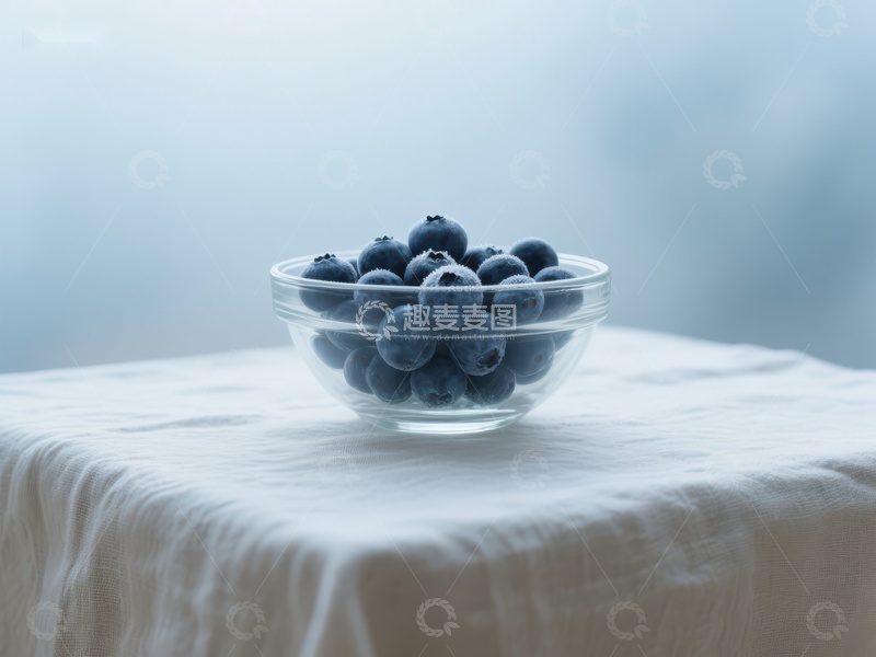 高清大图下载【趣麦麦图】透明碗中的新鲜蓝莓