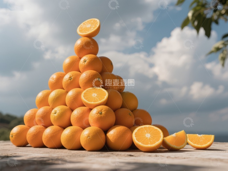高清大图下载【趣麦麦图】橙子金字塔户外展示