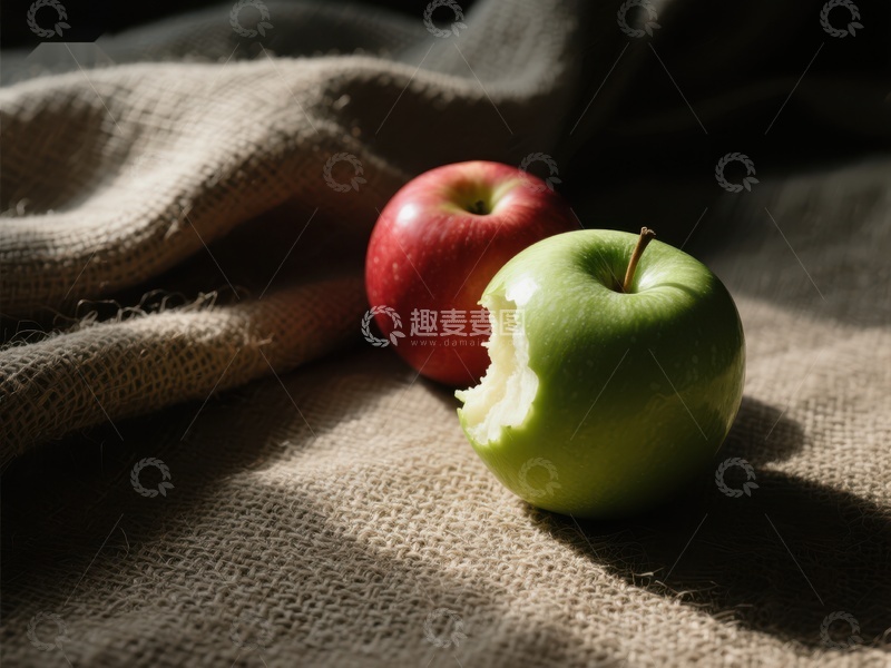 高清大图下载【趣麦麦图】红绿苹果静置布料之上
