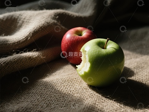 红绿苹果静置布料之上
