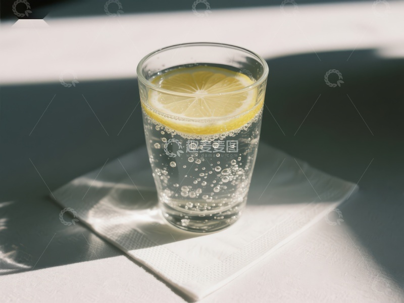 高清大图下载【趣麦麦图】柠檬气泡水在阳光下的特写