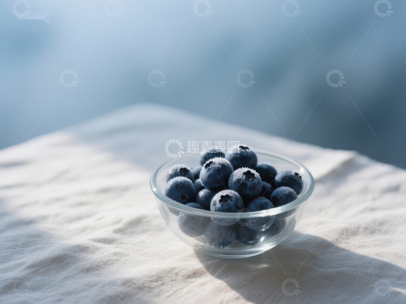 高清大图下载【趣麦麦图】透明碗中的新鲜蓝莓