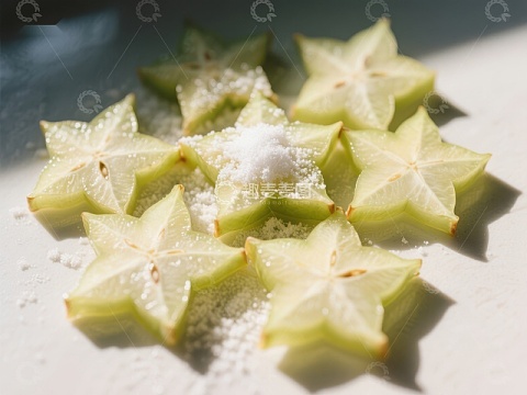 星形水果切片撒糖特写