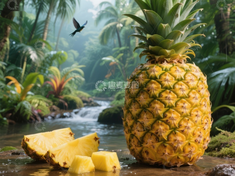 高清大图下载【趣麦麦图】热带雨林中的新鲜菠萝