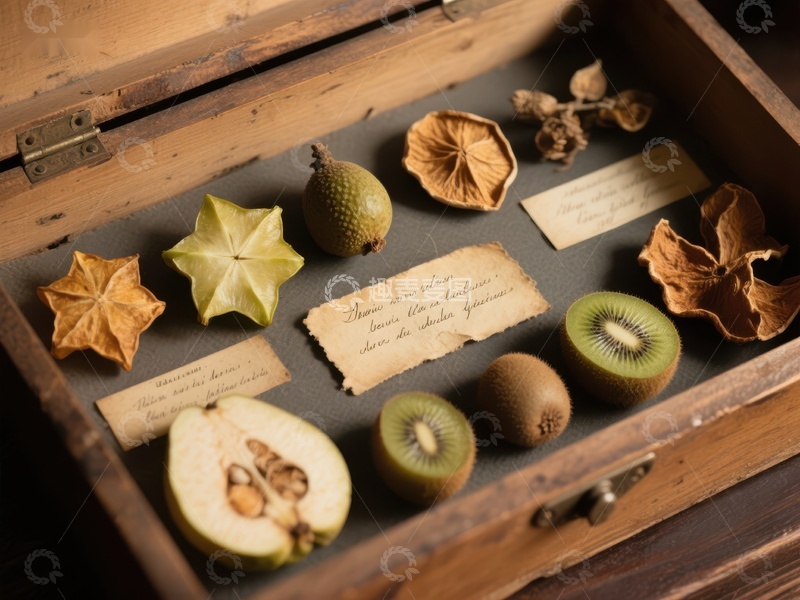 高清大图下载【趣麦麦图】古董木盒中的奇异水果标本