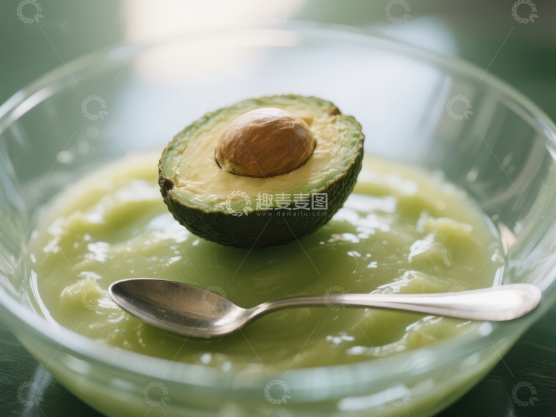 高清大图下载【趣麦麦图】新鲜牛油果泥与半颗果实