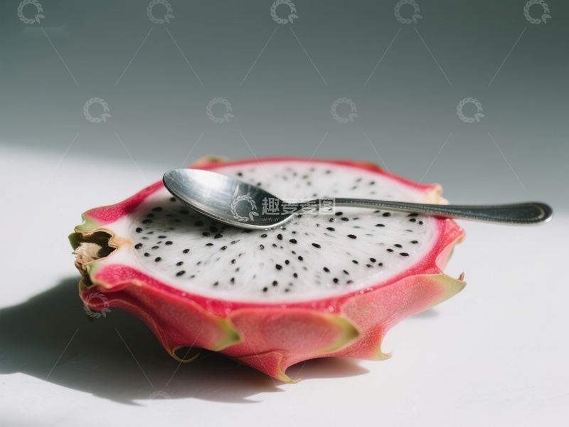 高清大图下载【趣麦麦图】切开的火龙果与银勺