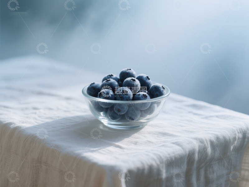 高清大图下载【趣麦麦图】玻璃碗中的新鲜蓝莓