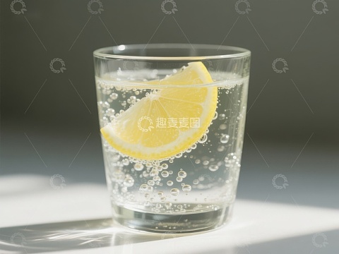 柠檬片点缀的气泡水