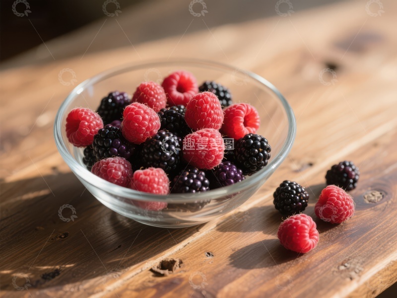 高清大图下载【趣麦麦图】新鲜浆果盛于透明碗中