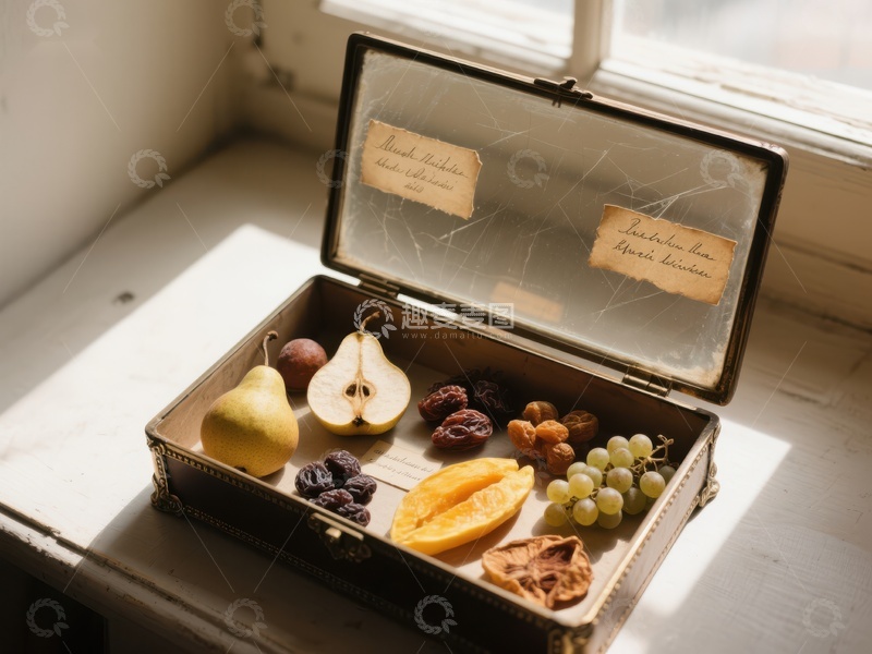 高清大图下载【趣麦麦图】复古果盒，阳光下的静物展示
