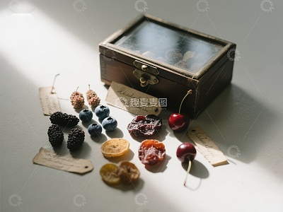 复古木盒与干果展示