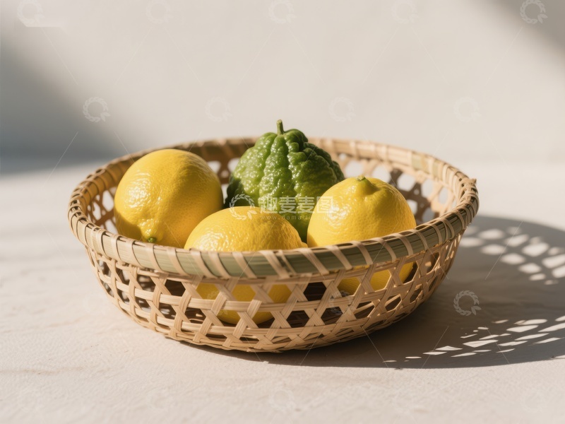 高清大图下载【趣麦麦图】竹篮中的柠檬与青柠