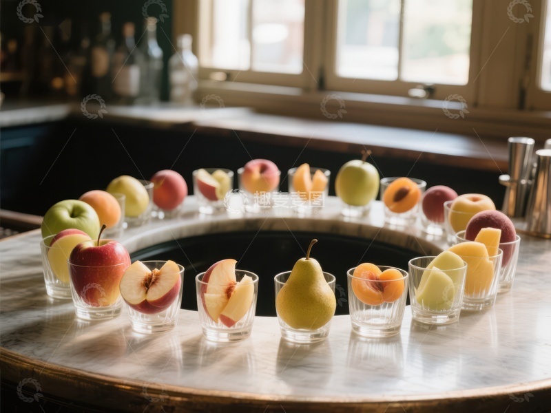 高清大图下载【趣麦麦图】玻璃杯中的多彩水果排列