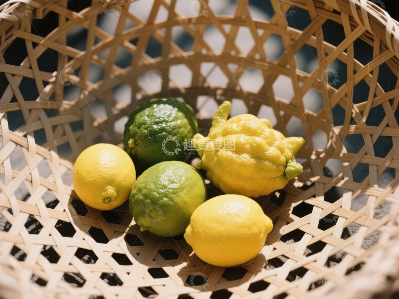 高清大图下载【趣麦麦图】竹篮中的柠檬与青柠