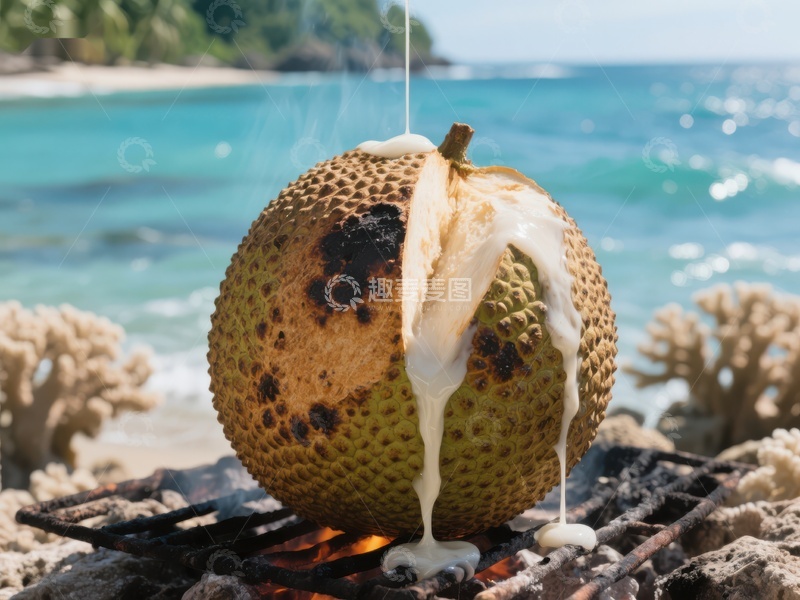 高清大图下载【趣麦麦图】海边烧烤菠萝蜜，奶香四溢