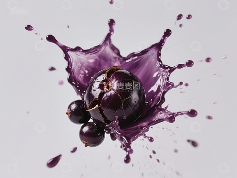 紫色果实撞击瞬间，汁液四溅