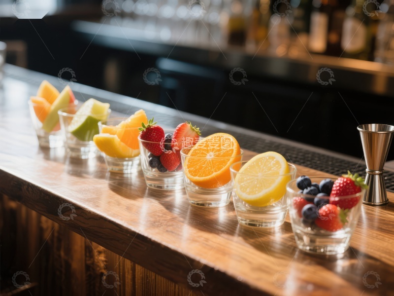 高清大图下载【趣麦麦图】吧台上的新鲜水果杯