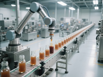 自动化生产线上的瓶装饮品灌装