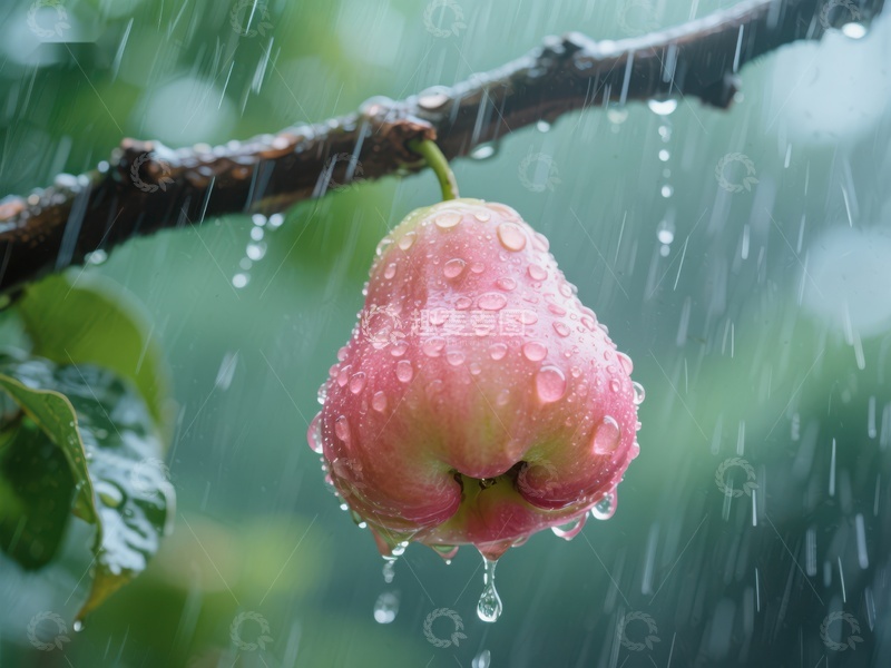 高清大图下载【趣麦麦图】雨中枝头的粉红果实