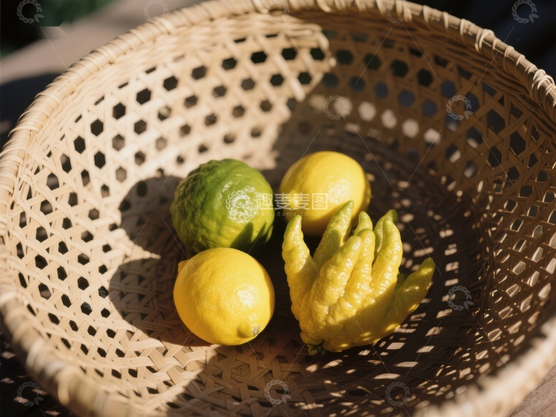 高清大图下载【趣麦麦图】竹篮中的柠檬与青柠