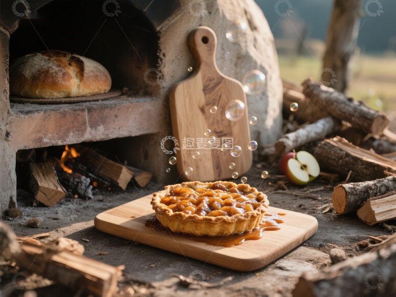 高清大图下载【趣麦麦图】户外烤炉旁的苹果派与面包