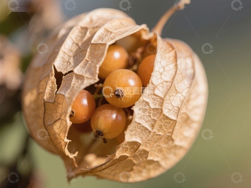 高清大图下载【趣麦麦图】-金黄色果实与干枯外壳的自然特写