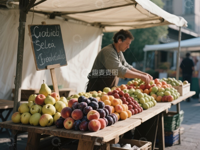 市场摊位上的新鲜水果展示