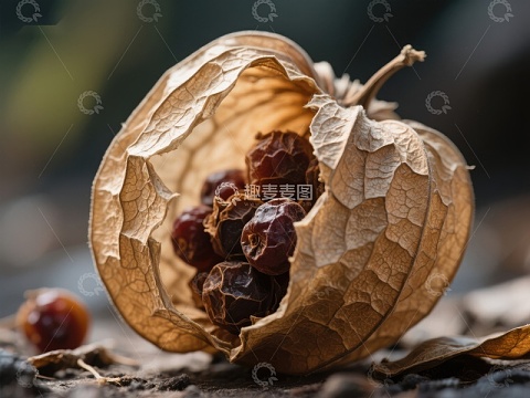干枯果荚中的深色果实