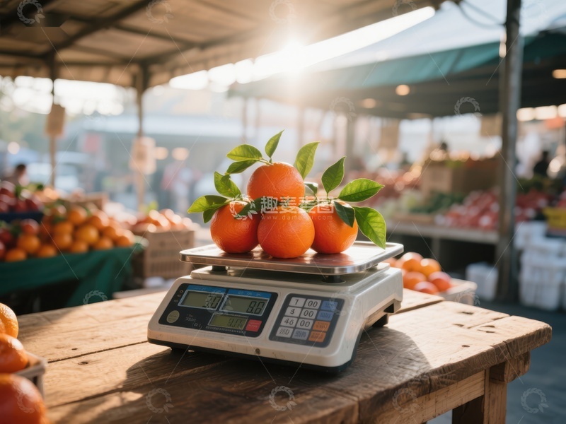 高清大图下载【趣麦麦图】市场上的橙子称重