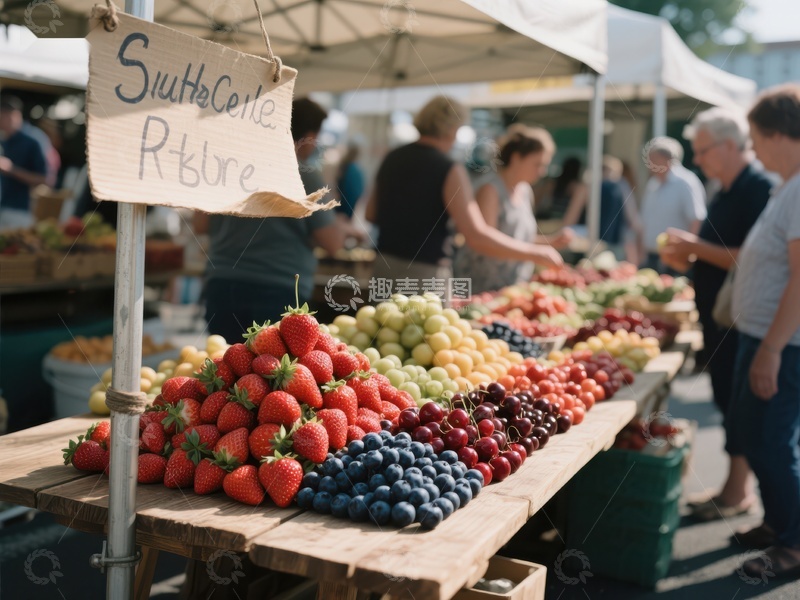 市场摊位展示新鲜水果