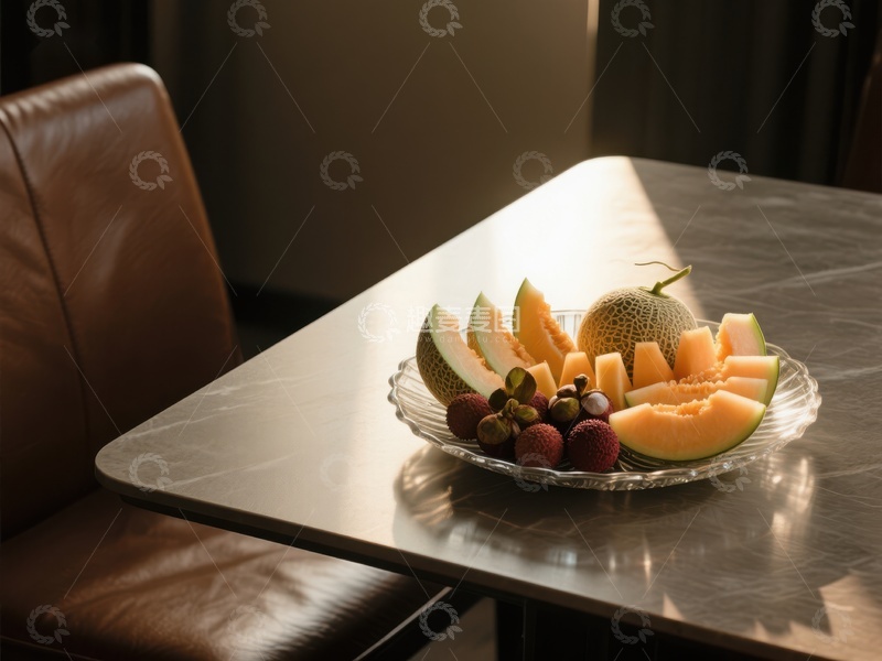 高清大图下载【趣麦麦图】精致水果拼盘置于现代餐桌