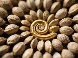 金色螺旋与谷物的和谐构图