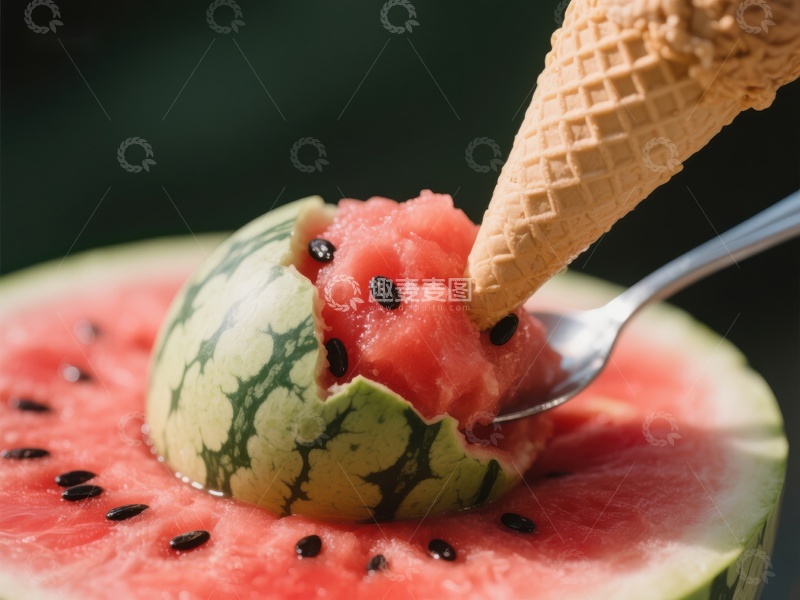 高清大图下载【趣麦麦图】西瓜冰淇淋：创意美食享受