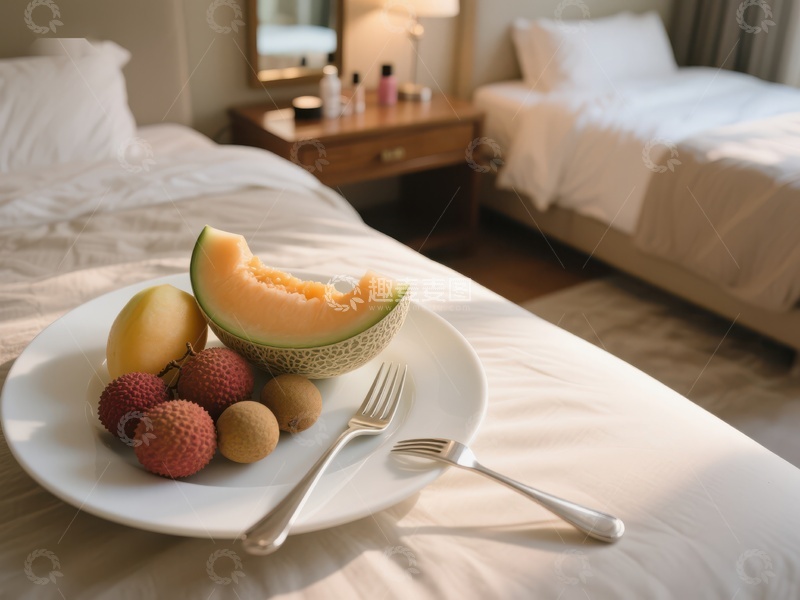 高清大图下载【趣麦麦图】酒店房间内的水果盘