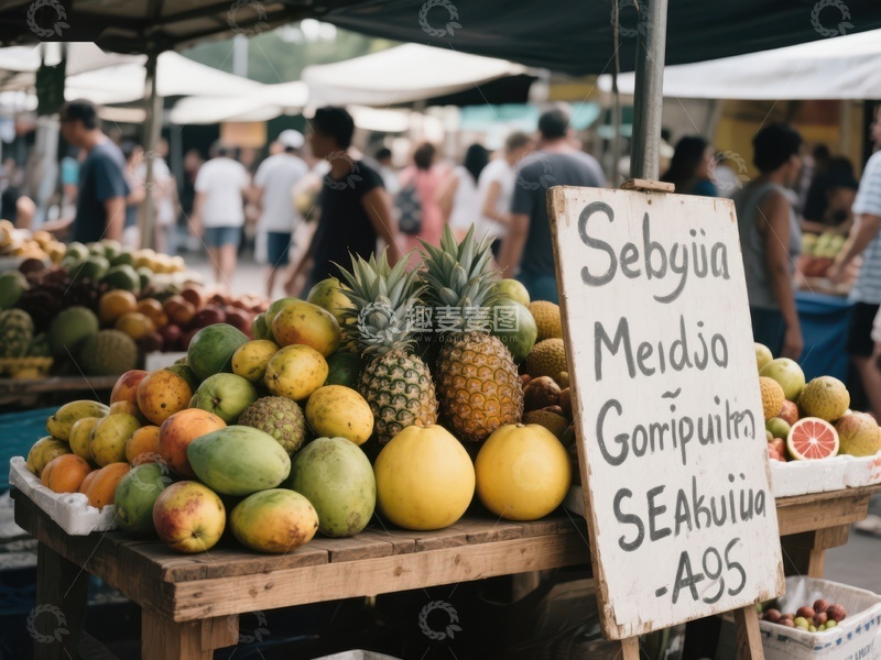 市场摊位展示新鲜水果