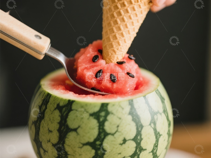 高清大图下载【趣麦麦图】西瓜冰淇淋创意美食