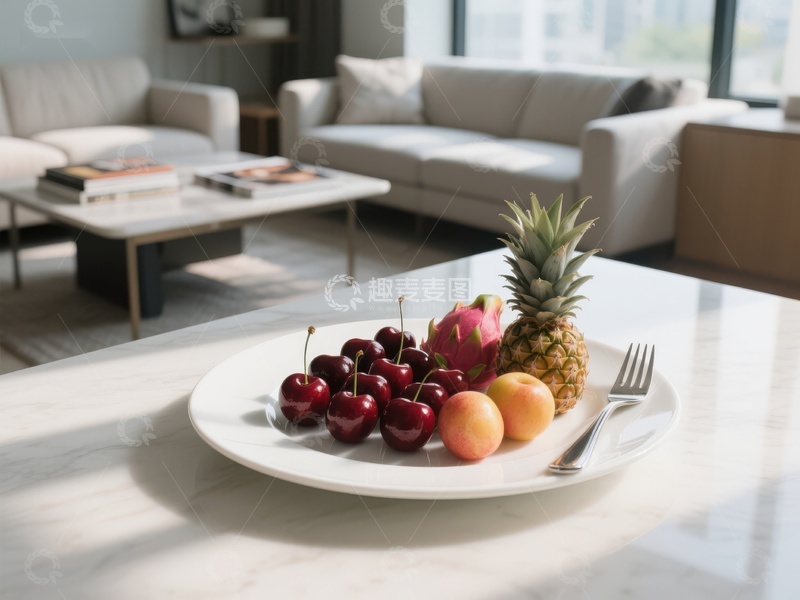 高清大图下载【趣麦麦图】现代客厅中的水果盘
